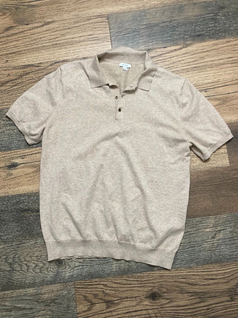 REISS Wilton Men’s Size L Beige Tan Knit Polo Shirt Short Sleeve Cotton Blend